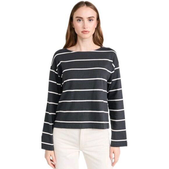 FAHERTY Sport Jersey Long Sleeve Tee Osprey Stripe Black White Women's Large - Picture 1 of 5